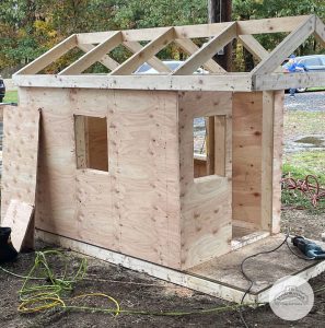 Unfinished playhouse created by JM Construction at the Youth in Remodeling event 2022