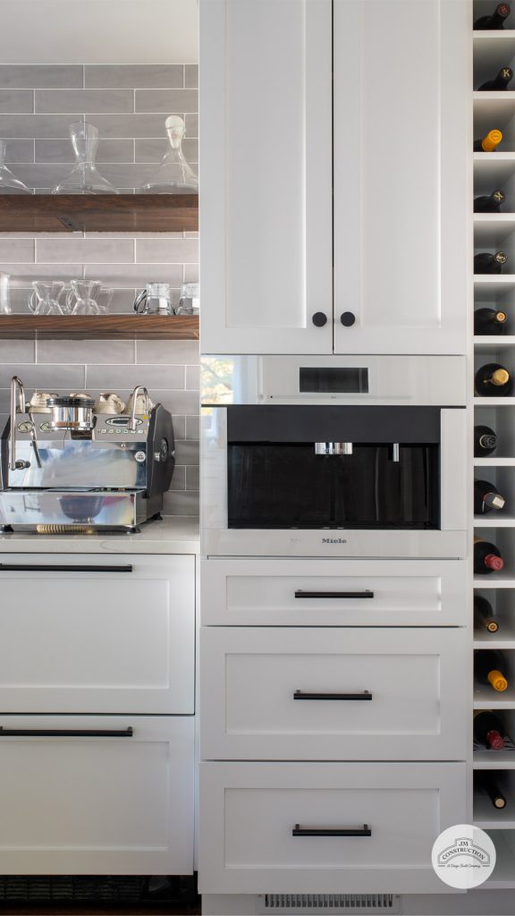Coffee and espresso station in white kitchen