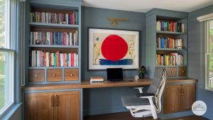Office renovation with built-in bookshelves