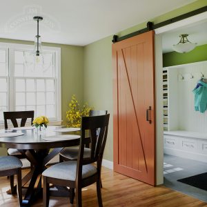 Breakfast Nook and Mudroom with Custom Sliding Barn Door