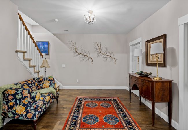 Finished basement entryway at bottom of stairs (JM Construction)