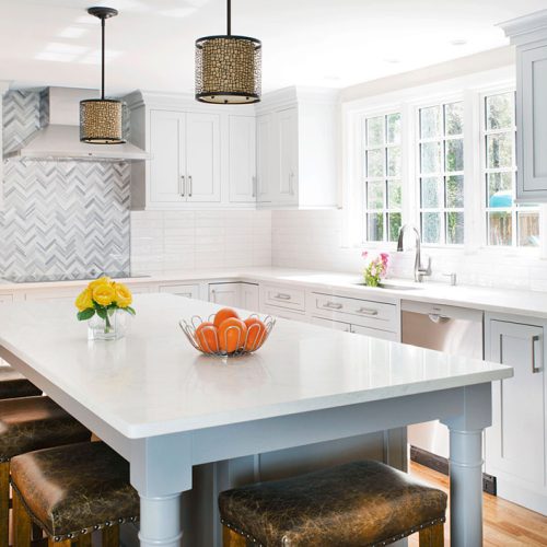A stationary kitchen island we designed and built for our Sherborn client